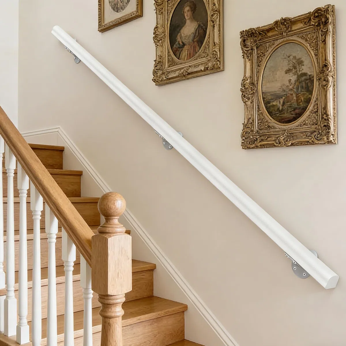Handläufe für Treppen 30-600cm Holzhandlauf mit Halterungen, Rutschfeste Treppengeländer Stützstange, Gegen die Wand ältere Menschen und Kinder Loft Grab Bar Kit für Indoor Hospital Home (C, 150cm)