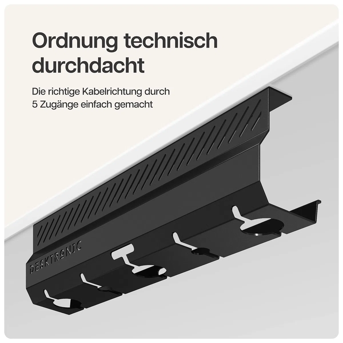 Kabelkanal Schreibtisch Schwarz 2er Set - Edelstahl Kabelmanagement Schreibtisch Kabelkanal mit 5 Kabelausschnitten - Einfach zu Installierender Kabel-Organizer - Kabelhalter von Desktronic
