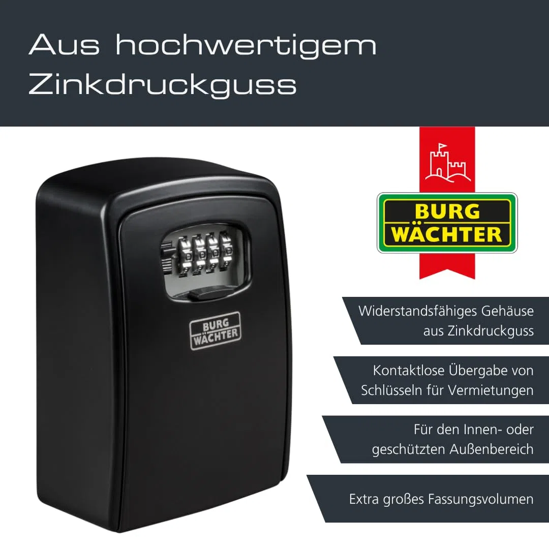 Burg-Wächter Key Safe 40 SB Schlüsseltresor 4-stelliger Zahlencode Wandmontage Schwarz 146x105x54mm