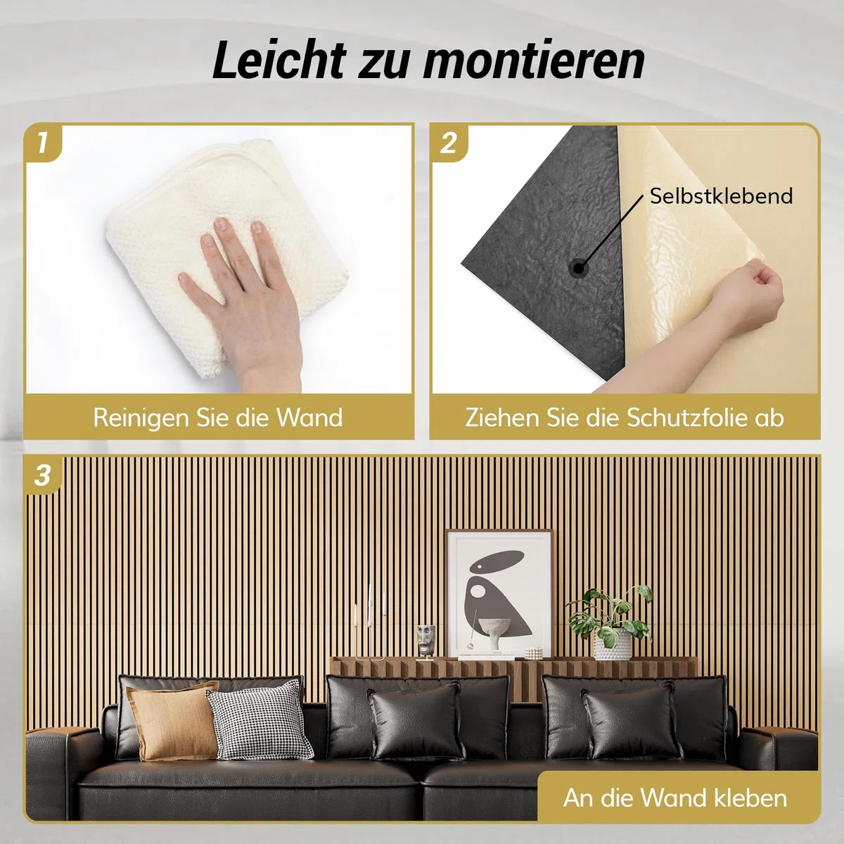 TONOR Holzfurnier Akustikpaneele selbstklebend,2,88m²-4 Stück 120x60x1,9cm 3D Wandpaneele Holzoptik, Akustik paneele für Akustische Behandlung und Wanddekoration, Wohnzimmer, Büro, Eiche