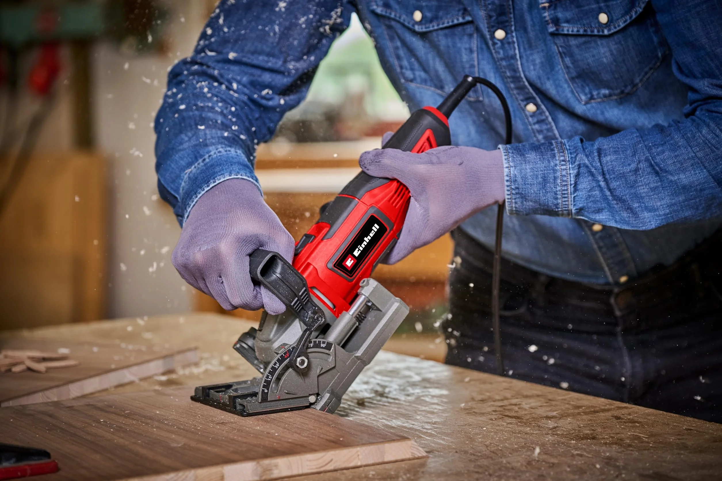 Einhell Flachdübelfräse TE-BJ 900 (900 W, 20 mm Frästiefe, stufenlose Winkel-/Höheneinstellung, 6-stufige Tiefenverstellung, Staubfangsack, inkl. 100 mm Fräsblatt)