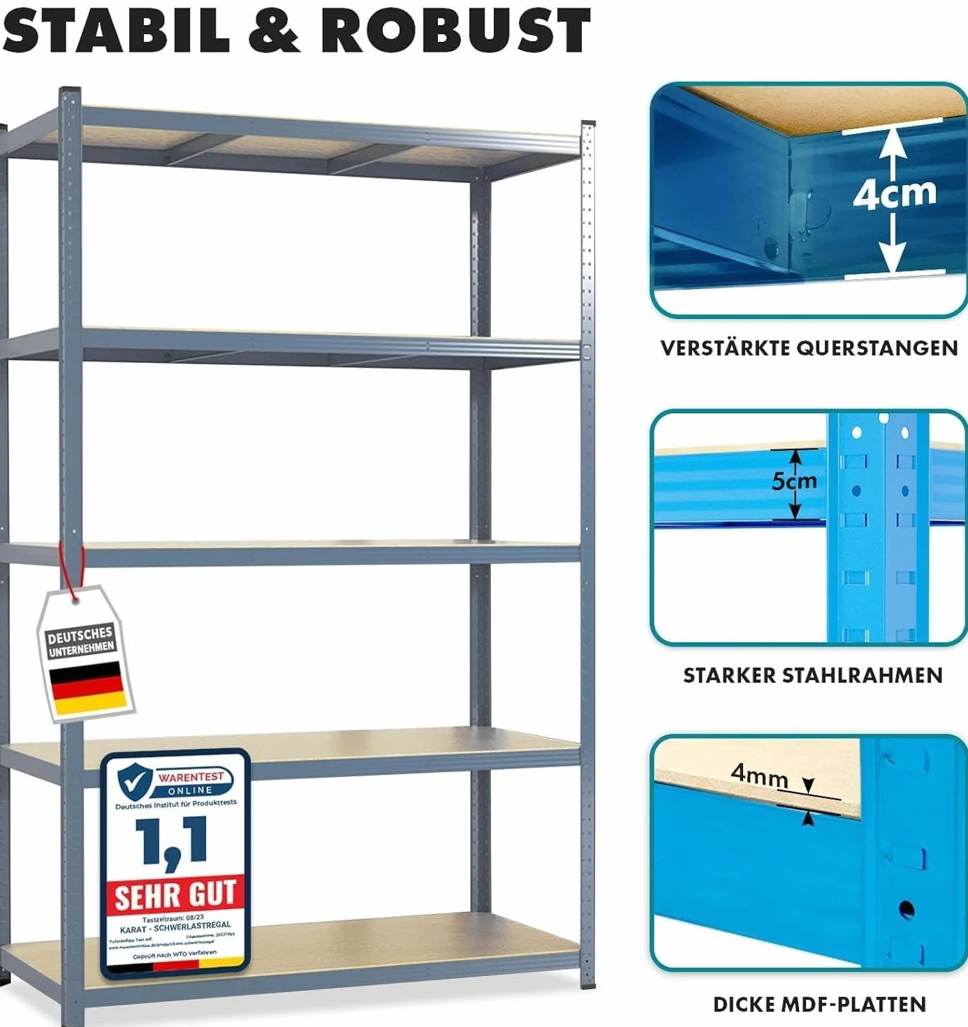 Floordirekt Schwerlastregal - Steckregal, Kellerregal, Lagerregal, Werkbank - Traglast bis 1250 kg - Schnelle Montage (Anthrazit-Grau, 180 x 90 x 45 cm)