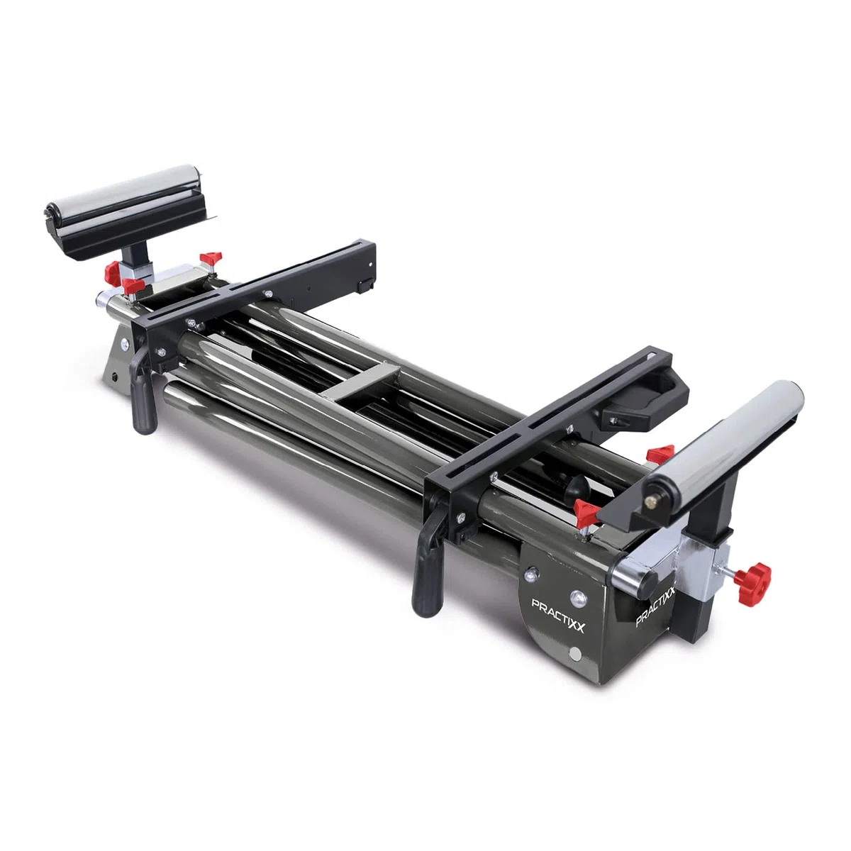 Practixx Untergestell für Kappsägen PX-UG-1600 | ausziehbar 1000-1650mm | Traglast 200kg | Auflagebreite 384 mm | höhenverstellbare Rollenführung | Arbeitstisch für Kapp & Gehrungssägen