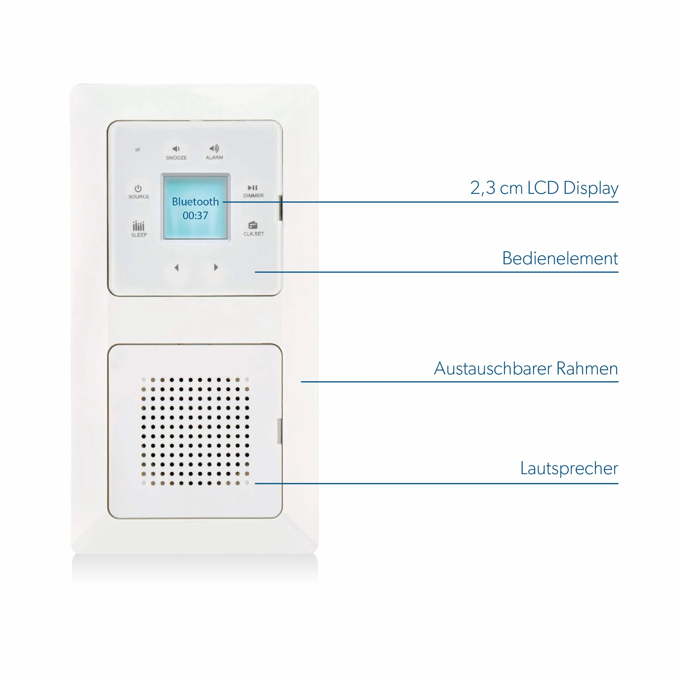 UNITEC Unterputz Radio mit Touchfunktion und Bluetooth, weiß, senkrecht und waagerecht montierbar