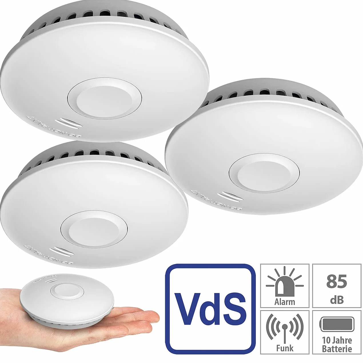 VisorTech Rauch-Melder-Alarmanlage: 3er-Set vernetzbare Funk-Rauchmelder, 85 dB, VDs, 10-J.-Batterie (Kanbellos Vernetzbare Rauchmelder, 10 Jahre Funk)