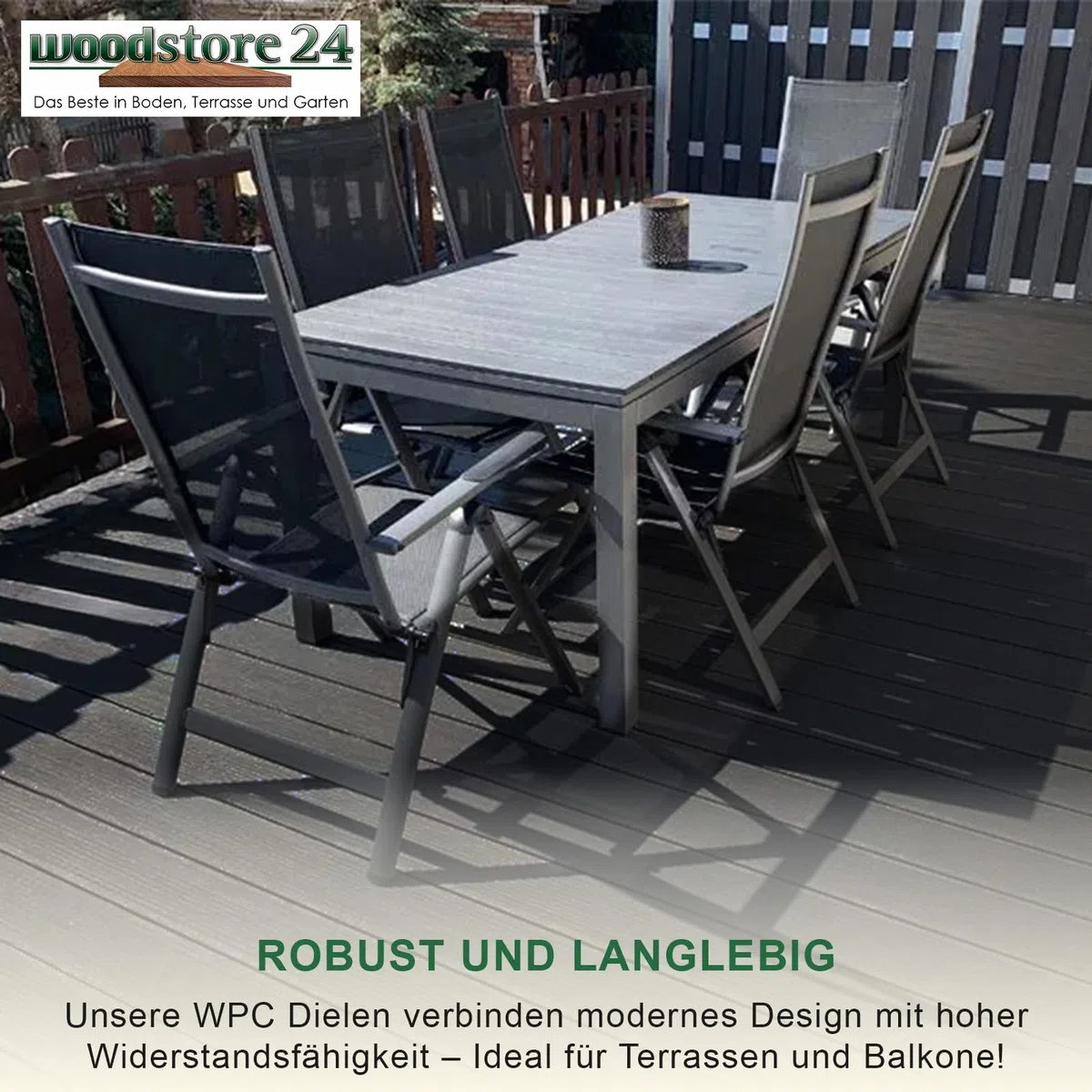 Terrassendielen WPC Diele Komplettset Woodo Rhodos 20 x 120 mm 2,4 m Grau 10 m²