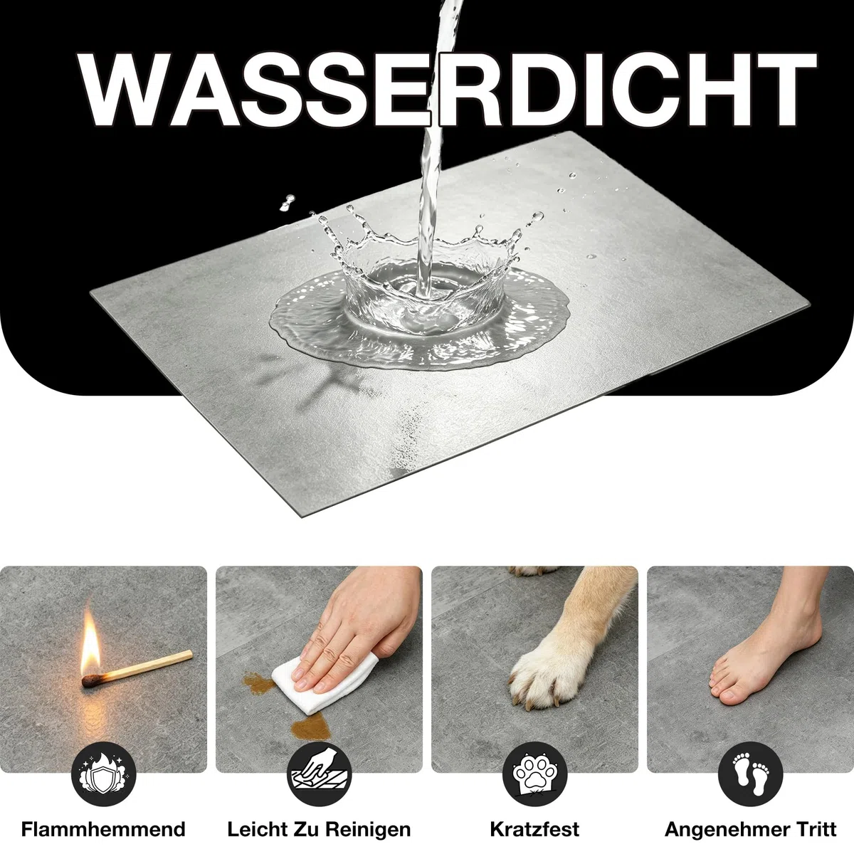 Mulgreat - PVC Bodenbelag Galena - Selbstklebende Vinyl-Fliesen - Vinylboden - Betoneffekt - Grau- 60,96 cm x 30,48 cm x 1,5 mm - Dicke 1,5 mm - 2.23m² / 12 Fliesen