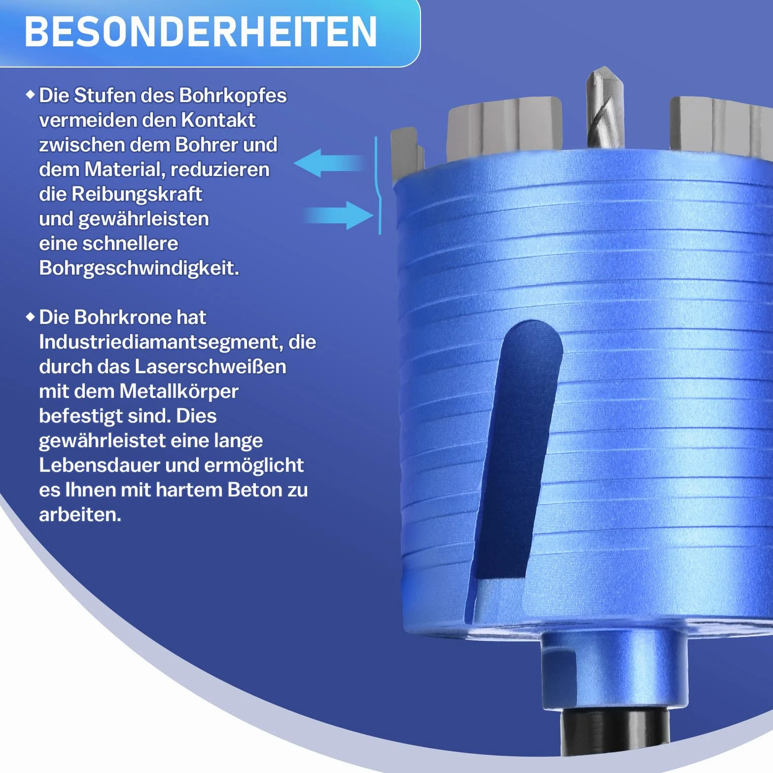 M16 Diamant Dosensenker Turbo Dosenbohrer 68 mm mit SDS PLUS Bohrkrone, 5 Diamantsegmente, Nutzlänge 70mm, Steckdosenbohrer Kronenbohrer Lochbohrer Lochsäge für Mauerwerk Kalksandstein Ziegel Putz etc