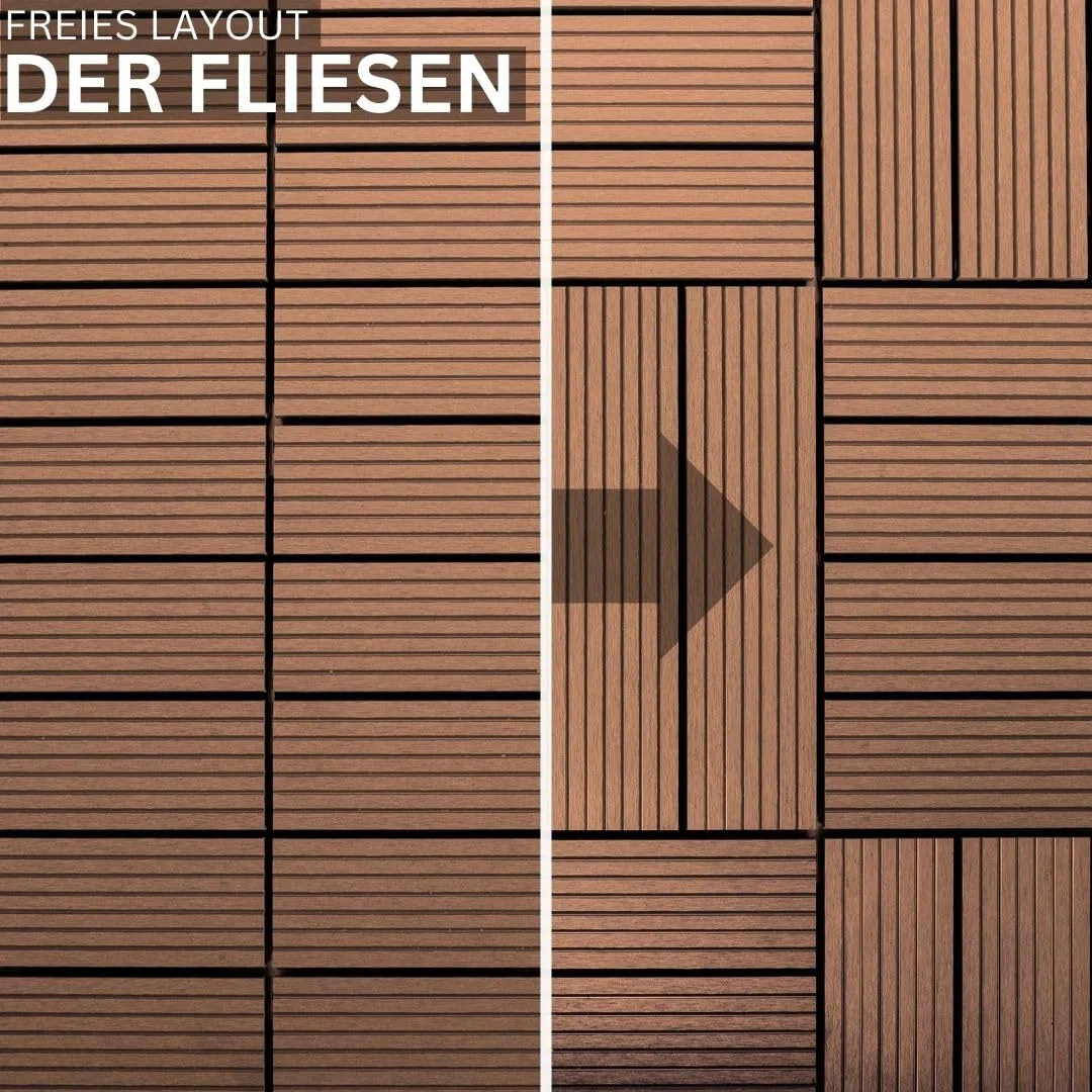 Mega Holz WPC Terrassenfliesen Braun - Bodenfliesen mit Klicksystem für Balkon, Wintergarten und Terrasse - Wetterfester Bodenbelag als 30x30 cm große Fliesen - Wetterfest (2m² - 22 Fliesen)