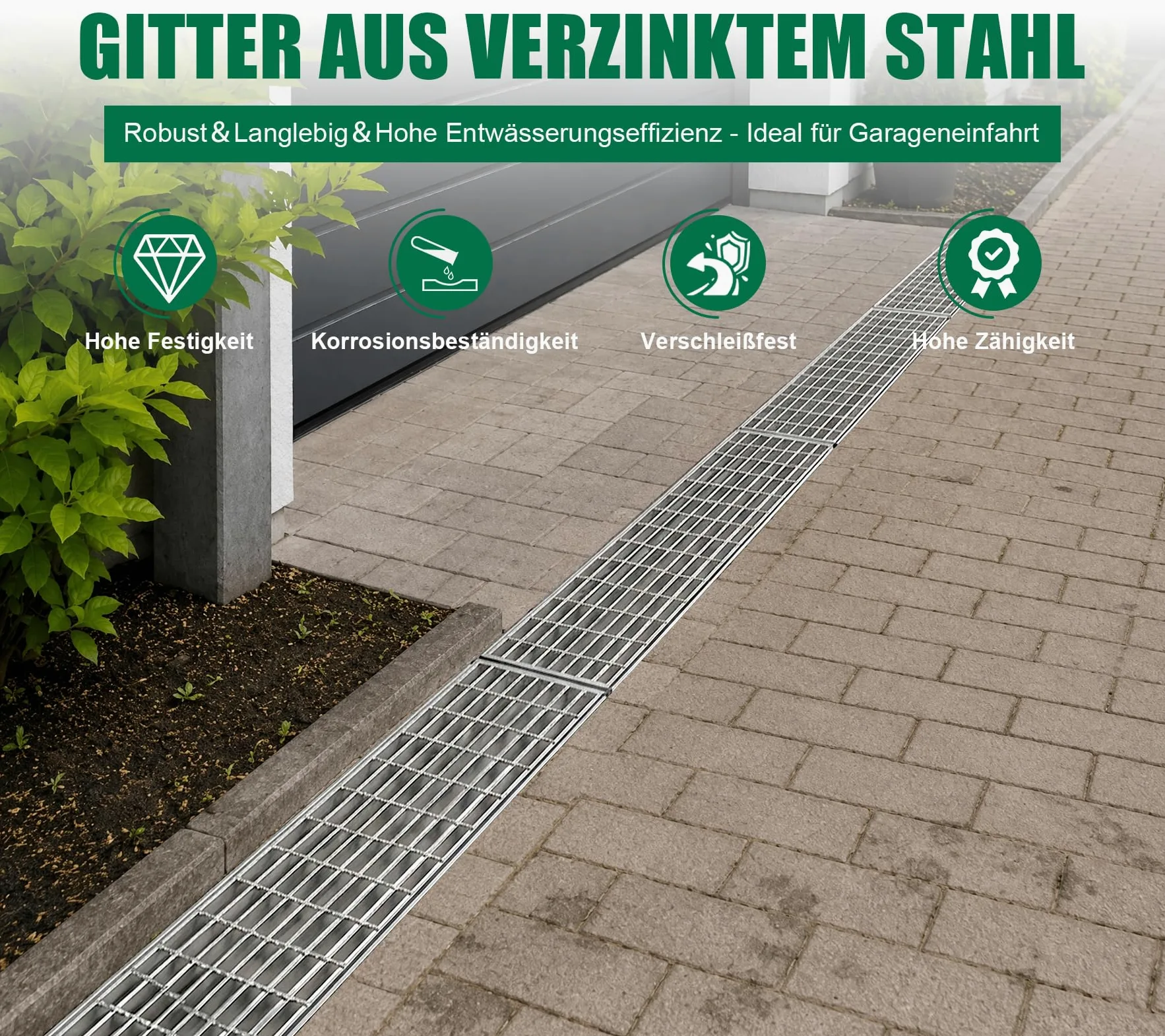 Gitterrost Verzinkt 1000x300x32 mm Tragstab 32/3 mm B125 PKW-Befahrbar Garagenrost Abflussrost Trittrost Gitterroststufe Rinnenrost für Garageneinfahrt Werkshalle Feuerverzinkt