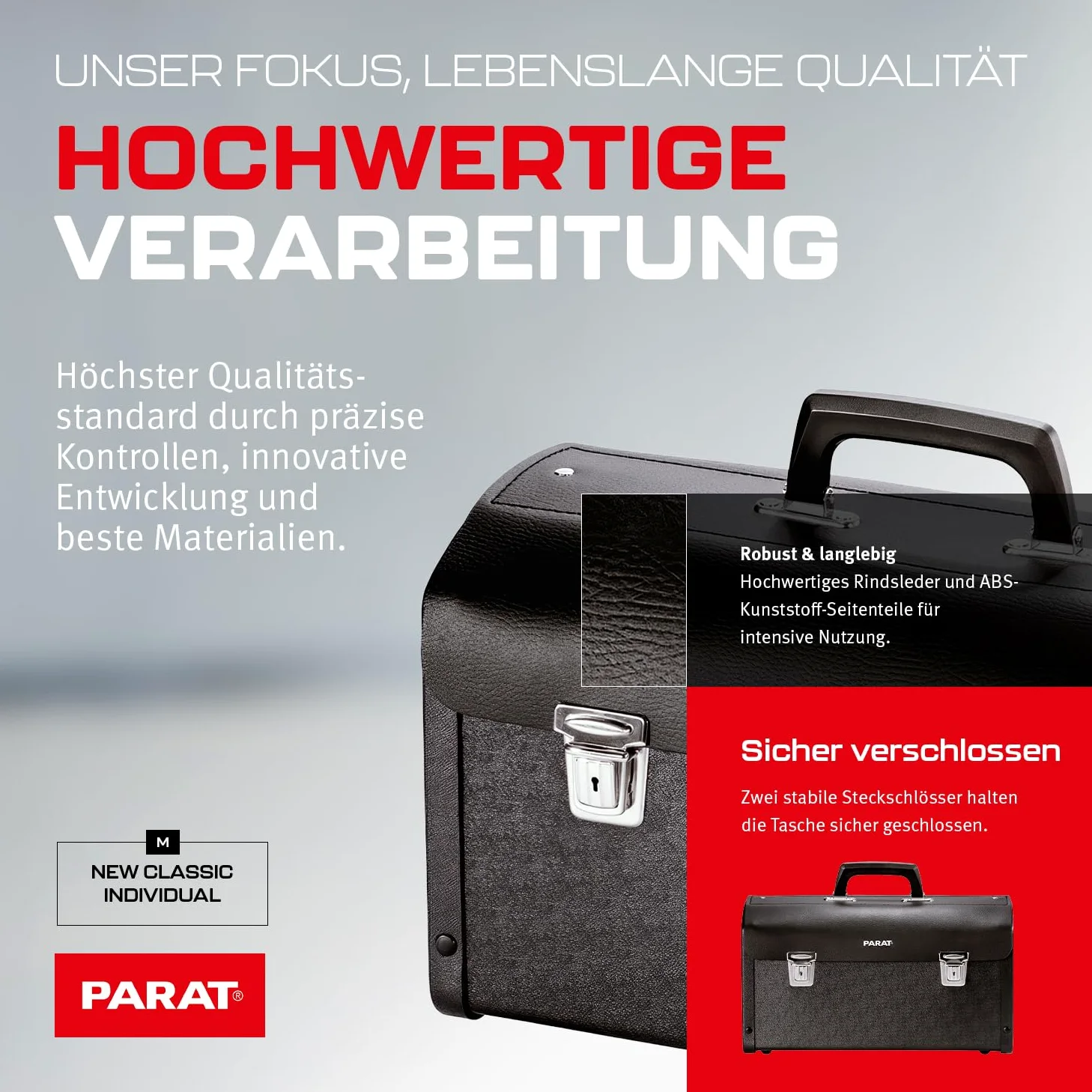 PARAT NEW CLASSIC Individual M leere Werkzeugtasche 15 L | Robuste Ledertasche mit ABS-Seiten & Steckschlössern | Kompakte Profi-Werkzeugtasche mit Tragegriff | Sicher & funktional im Einsatz