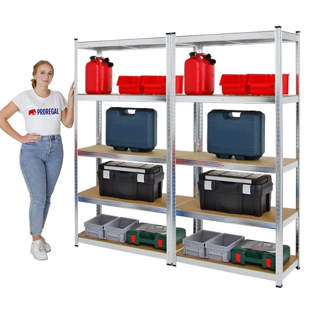 PROREGAL 2X Schwerlastregal Gorilla | HxBxT 180x90x40cm | Fachlast 175kg | Verzinkt | Garagenregal Kellerregal Werkstattregal Lagerregal Steckregal