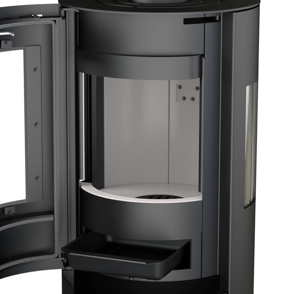 Kaminofen Thermia Hiron Trio 3 Sichtscheiben modernes Design 6 kW Holzofen Stahl Schwarz rund