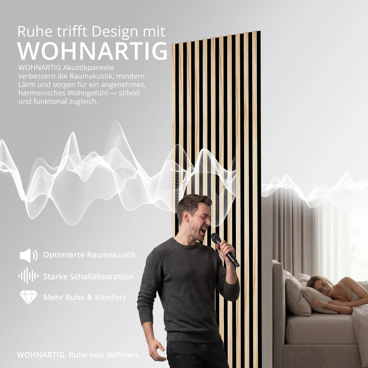 wohnartig 3D Akustikpaneele (Eiche Natur, 2 Stück 240cm x 54cm)