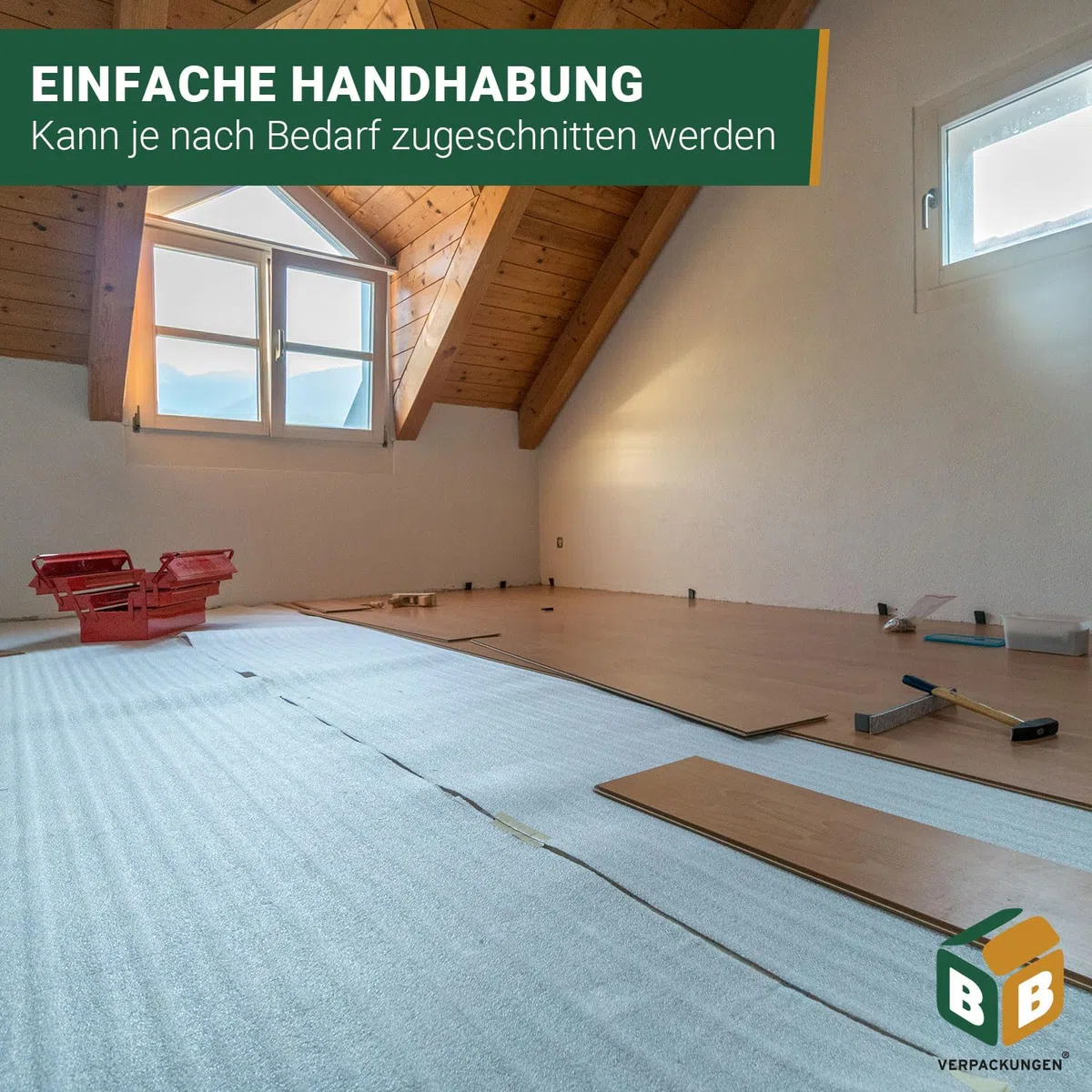 BB-Verpackungen 50 m² Trittschalldämmung 1,0 x 50 m (3 mm stark, sehr gute Schall- und Wärmedämmung) - Sets zwischen 25 m² und 500 m²