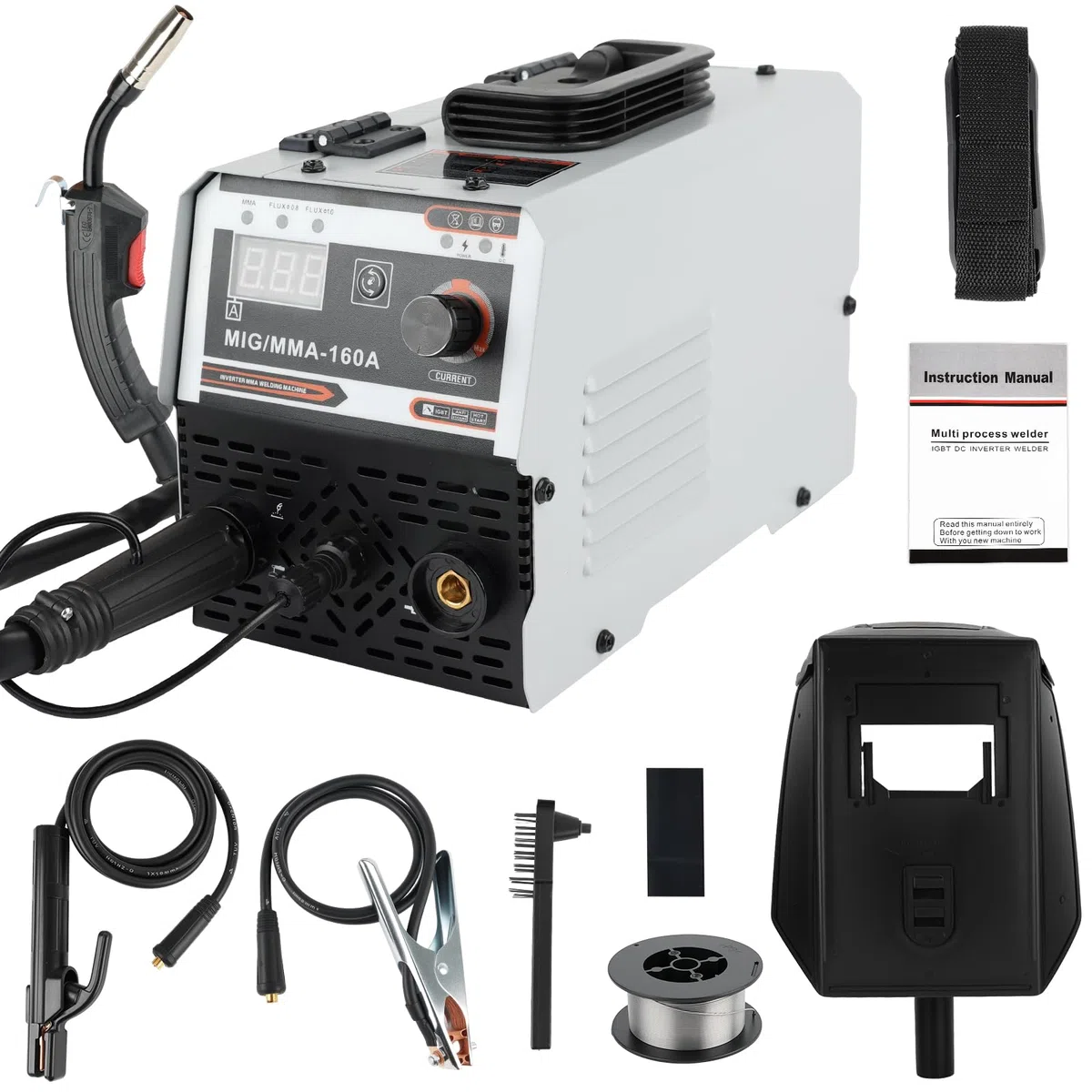 Fülldraht Schweissgerät Ohne Gas, Tragbar Elektroden Schweißgerät, 220V 3-in-1-Mehrprozessschweißgerät, Mit 1kg Gasfreie Doppelschweißmaschine MIG/MMA-160A,Mit LED Digitalanzeige,Für Profis & Home DIY