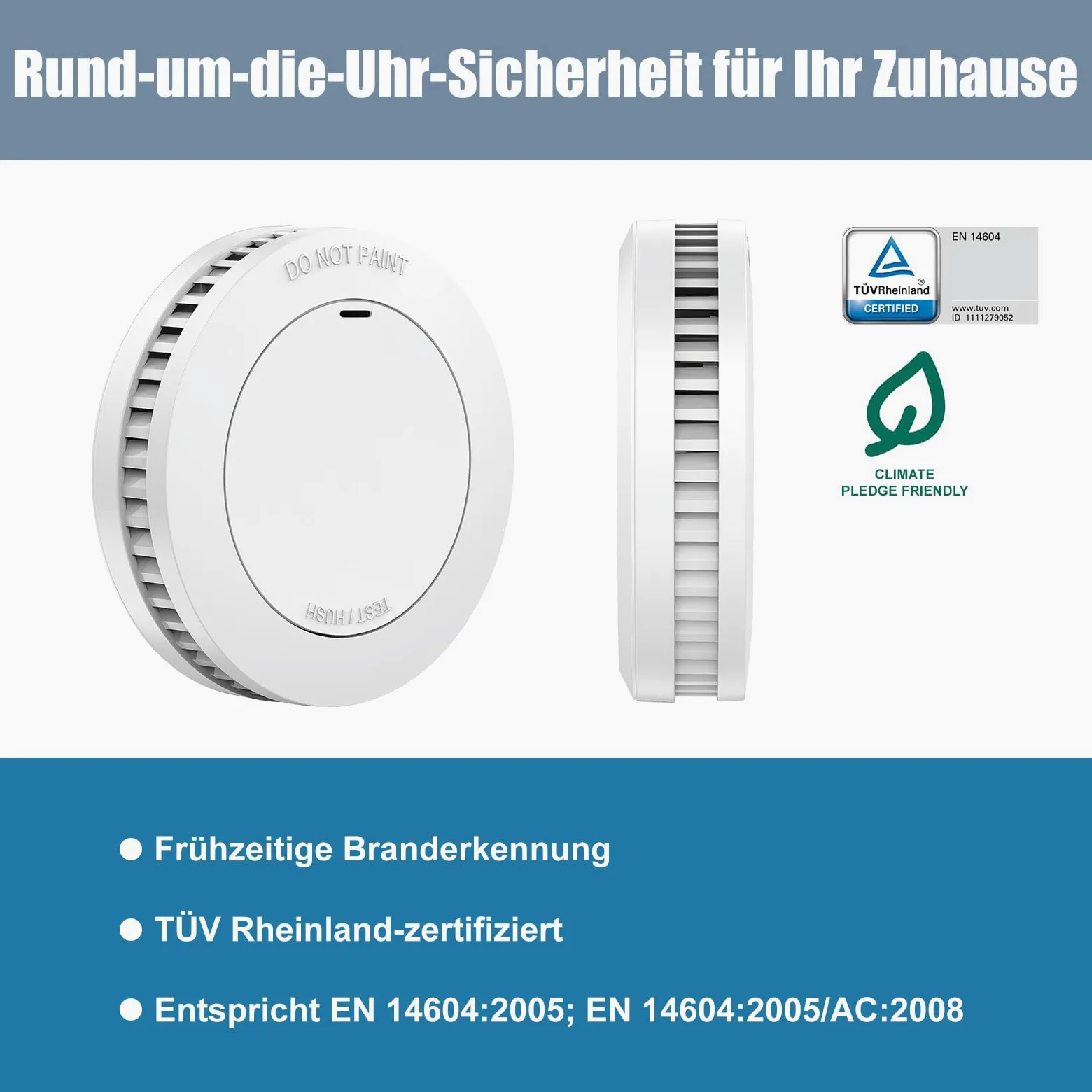 Tüvrheinland Rauchmelder 10 Jahre Batterie Magnethalter Ohne Bohren Feuermelder 4 Stücke EN14604