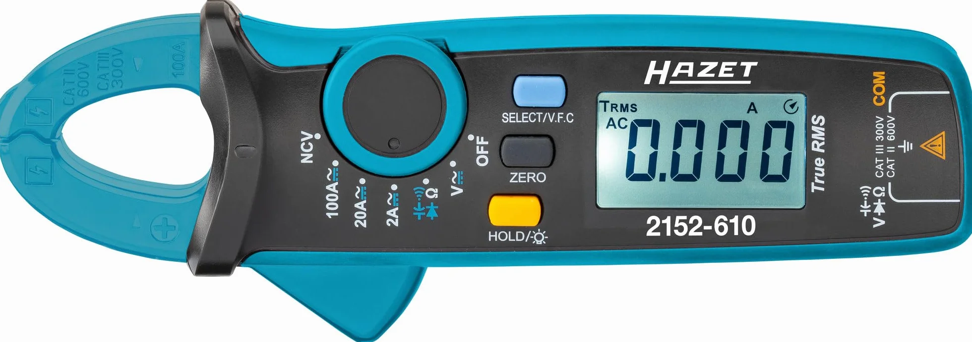 Hazet Digitale Stromzange 2152-610, kompakt, für Spannung, Strom und Widerstand, mit beleuchtetem LCD Display, NCV-Funktion, inkl. Zubehör
