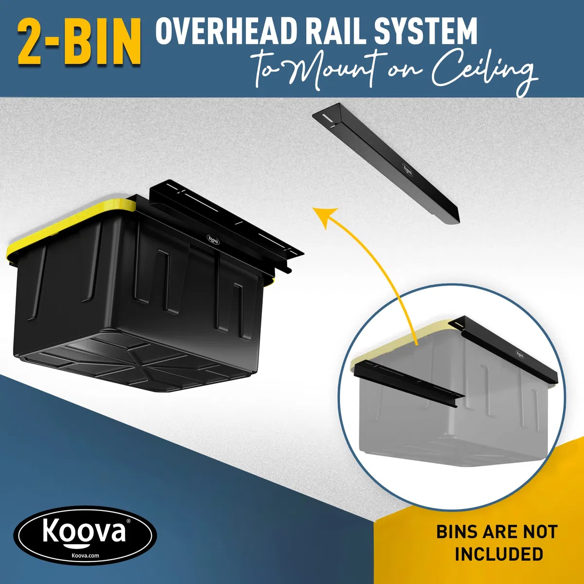 Koova Überkopf-Garagen-Aufbewahrungsregale für Mehrzweckbehälter, Rahmenschienen mit Hardware, robuste Stahl-Deckenaufhänger, Container-Organisation, DIY-Montagesystem (Zwei Müllregale)
