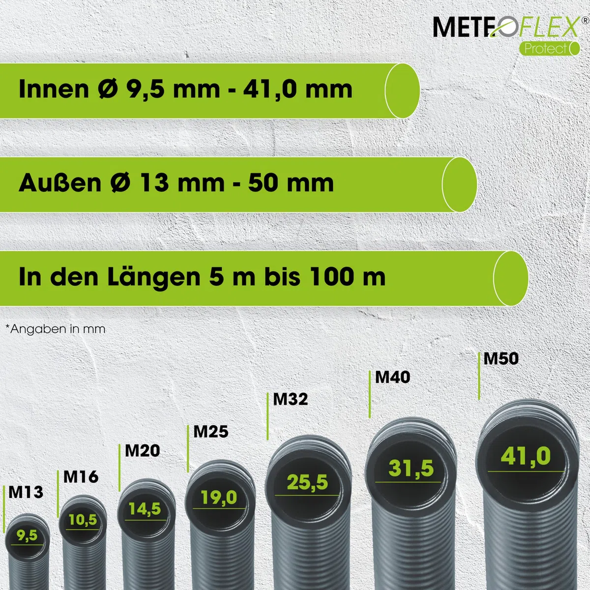 METEOFLEX PROTECT Leerrohr mit Zugdraht/Einzughilfe 750N M20 / M25 / M32 / M40 / M50 aus HDPE - Wellrohr für Erdreich, Erdverlegung, Außenbereich, Beton - hohe Druck- & Schlagfestigkeit (M32-25m)