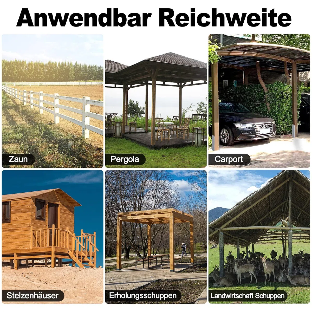 ACXIN H-Pfostenträger H-Anker Pfostenanker Set in Stahl mit Beschichtung, für feste Installationen im Freien, 91x600mm, 5mm Materialstärke (6 Stück)