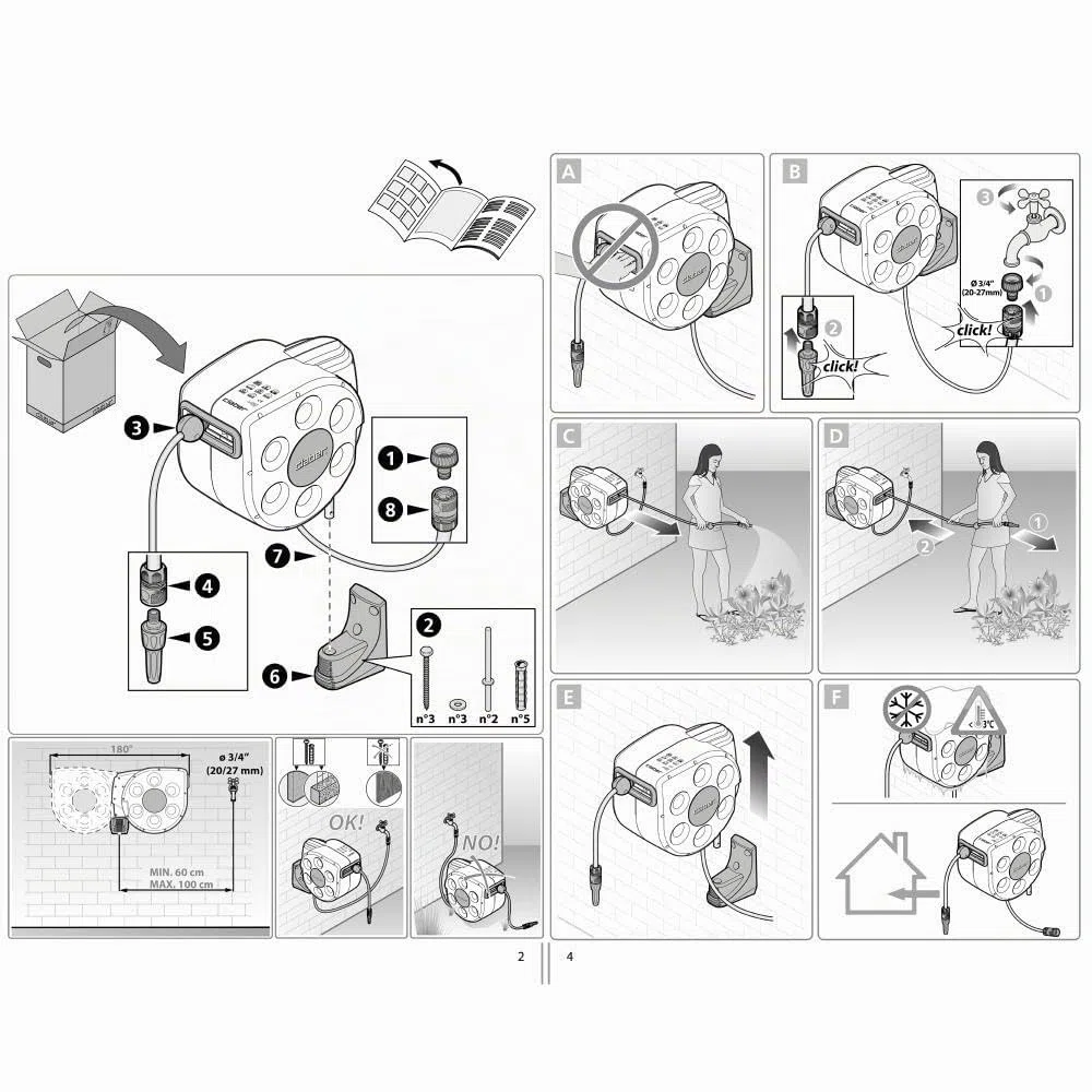 Claber Rotoroll Evolution 30 m, Automatische Schlauchtrommel der Wand Aufhängbar mit Slow Rewind
