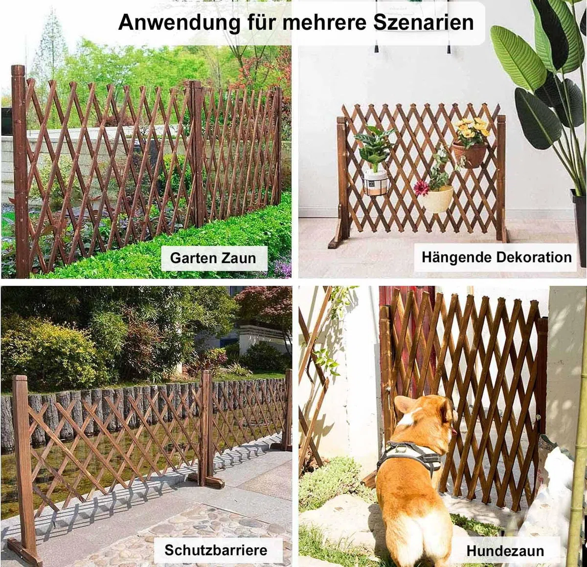 uyoyous 2 Stück Verstellbar Rankgitter Holzzaun Ausziehbar Hunde Zaun bis 160cm Zusammenfaltbar Variabel Ausziehbares Treppenschutzgitter, Scherenzaun Kletterhilfe, Freistehend Garten Balkon Terrasse