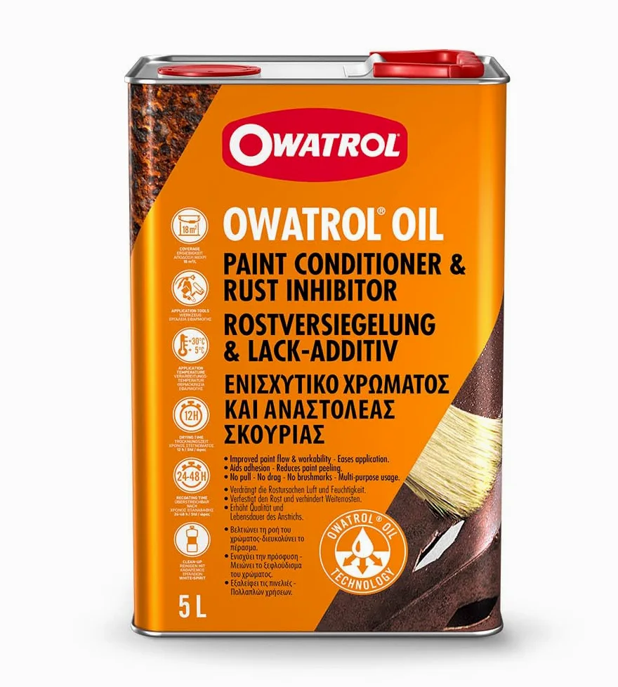 OWATROL® Rostschutz Öl 5L - Rostumwandler mit Grundierung für Metalle, Kunststoff, Glas, Holz