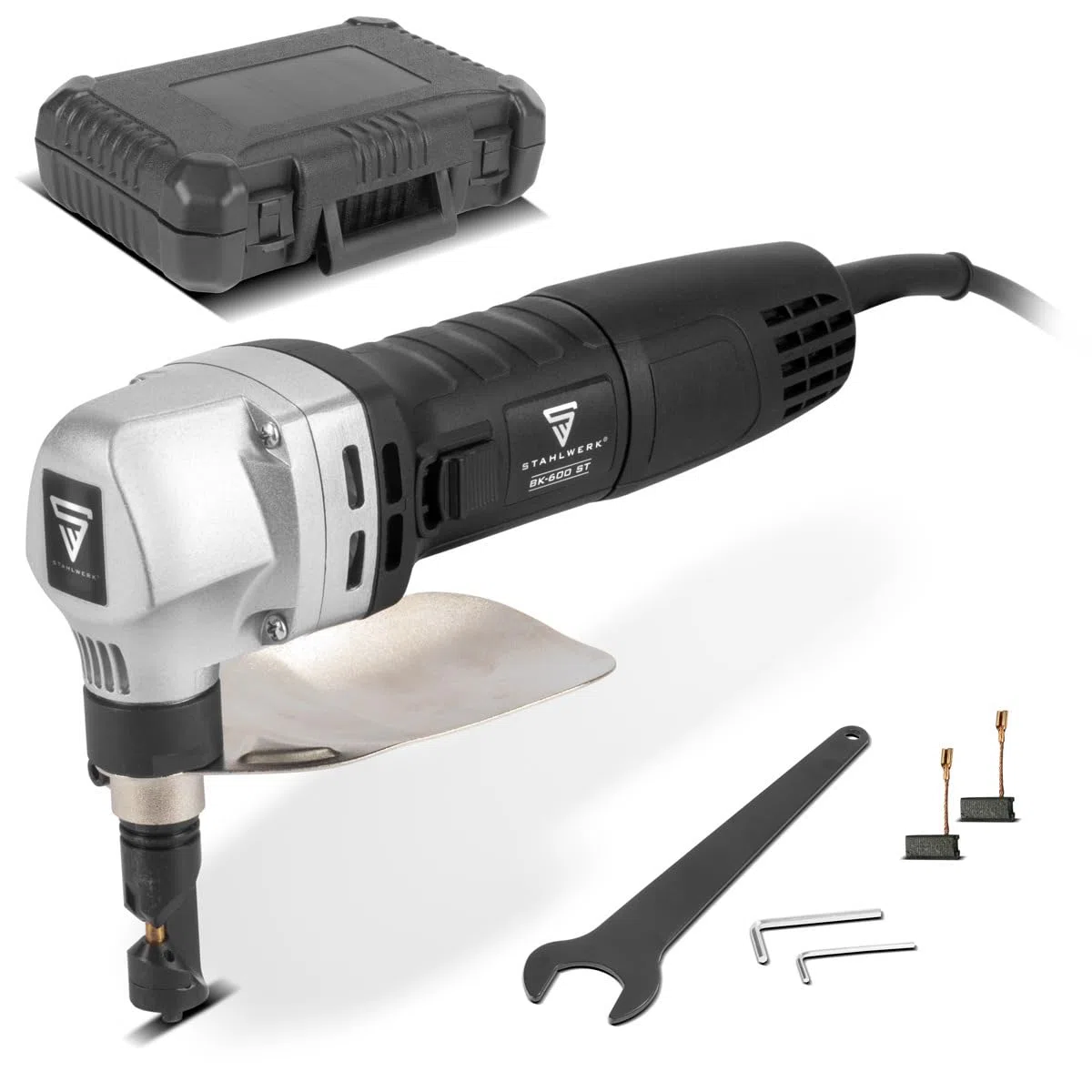 STAHLWERK Blechknabber (BK-600 ST) – 600 W Nibbler mit 2.000 U/min, 360° drehbarem Kopf, bis 2,5 mm Schnitttiefe, elektrische Blechschere/Blechschneider für präzises Schneiden von Metall und Aluminium