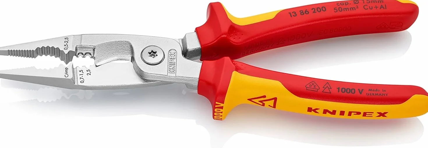 KNIPEX Elektro-Installationszange auf SB-Karte verchromt isoliert mit Mehrkomponenten-Hüllen, VDE-geprüft 200 mm, 13 86 200 SB