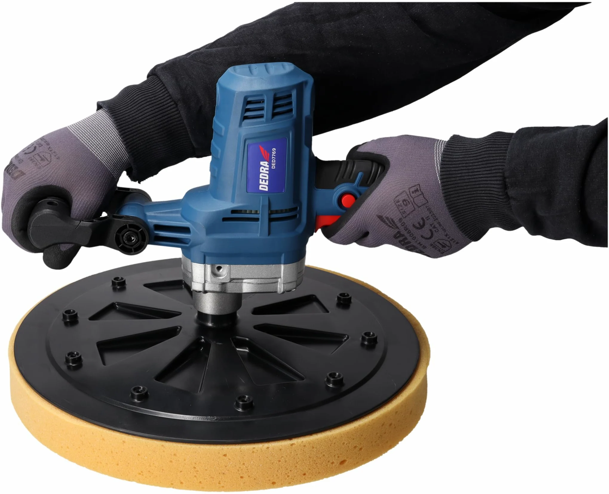 DEDRA Putzbearbeitungsmaschine stark 750 W, 375 mm, Schwamm, Papier, Schleifteller, langes Kabel 5m, 110 RPM, Gewicht 5,7kg einfacher und schneller Scheibenwechsel