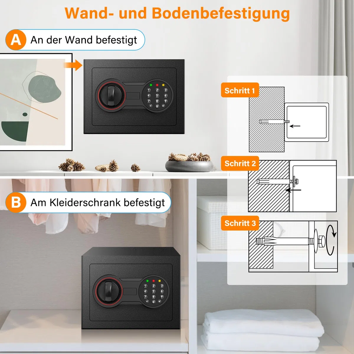 Mini Safe Tresor mit Zahlenschloss Schlüssel, MöBeltresor Klein mit Feuerfeste Tasche, Kleiner Tresor für Zuhause Sicherheitssafe,Tresore Kinder für Geld Medikamente Wertsachen Bargeld