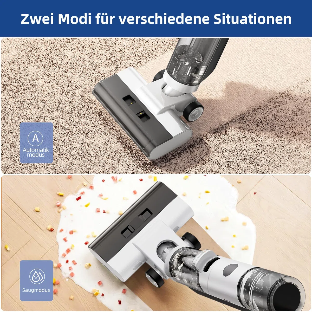 JONR ED12 Nass Trockensauger Akku, Selbstreinigung, Saug Wisch Staubsauger, Saugwischer Kabellos, Kantenreinigungsbürste 6mm, 850mL Wassertank, Anti-Verwirrungs-Haar für Harte Boden, Tierhaare