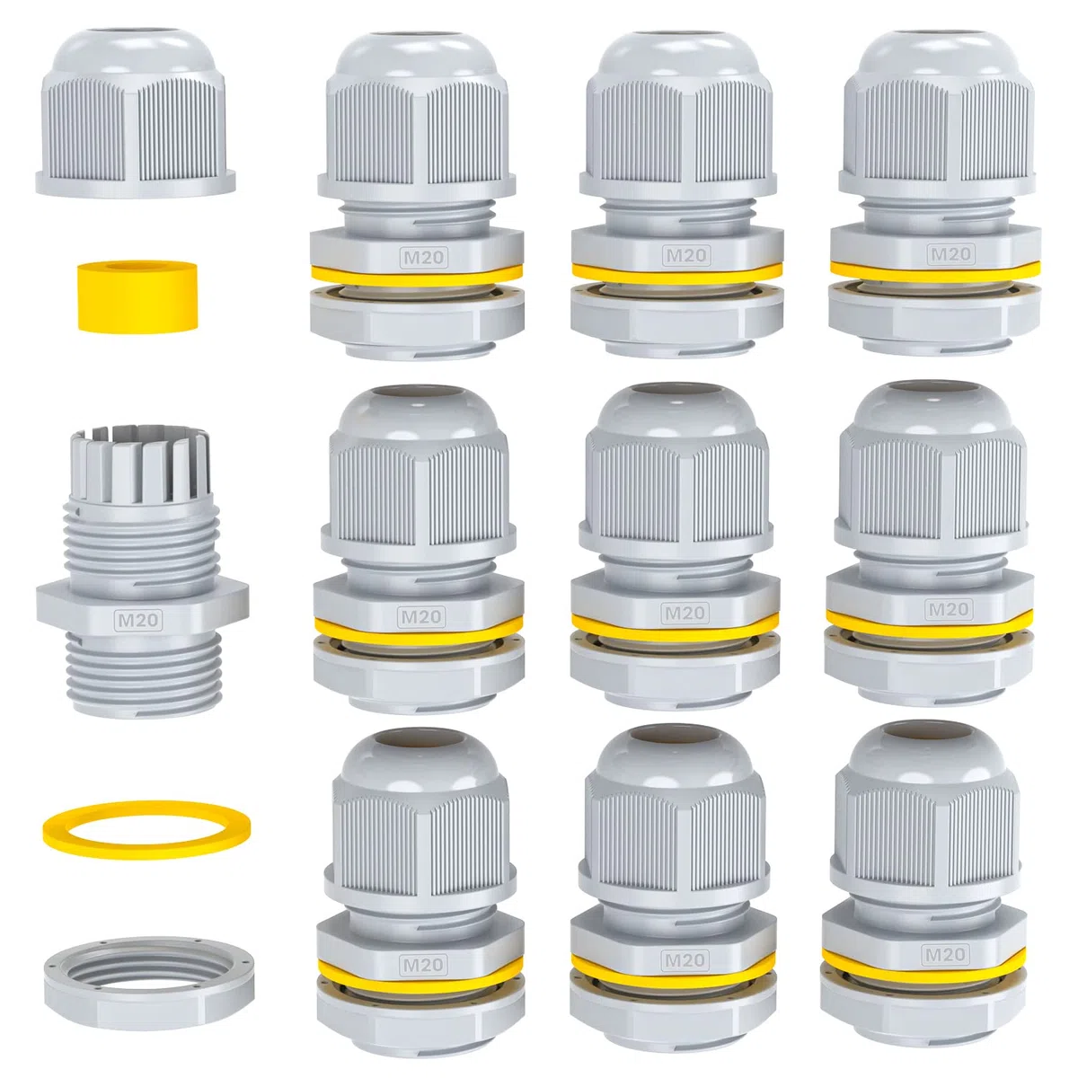 PEBA Kabelverschraubung, M20 x 1,5 IP68 wasserdichte Kabelverschraubungen mit Gegenmutter Kunststoff, PG13,5 Kabelsteckverbinder Verstellbare für 4mm-12mm, Kabelverschraubungen Gelenke (Grau)
