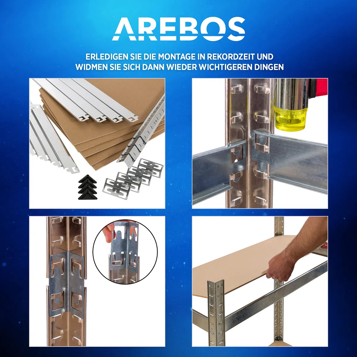 Arebos Schwerlastregal 180x75x45 cm | 875 kg Tragkraft | 5 MDF-Platten | Einfache Montage durch Stecksystem Regal Lagerregal Kellerregal Steckregal Werkstattregal | verzinkt