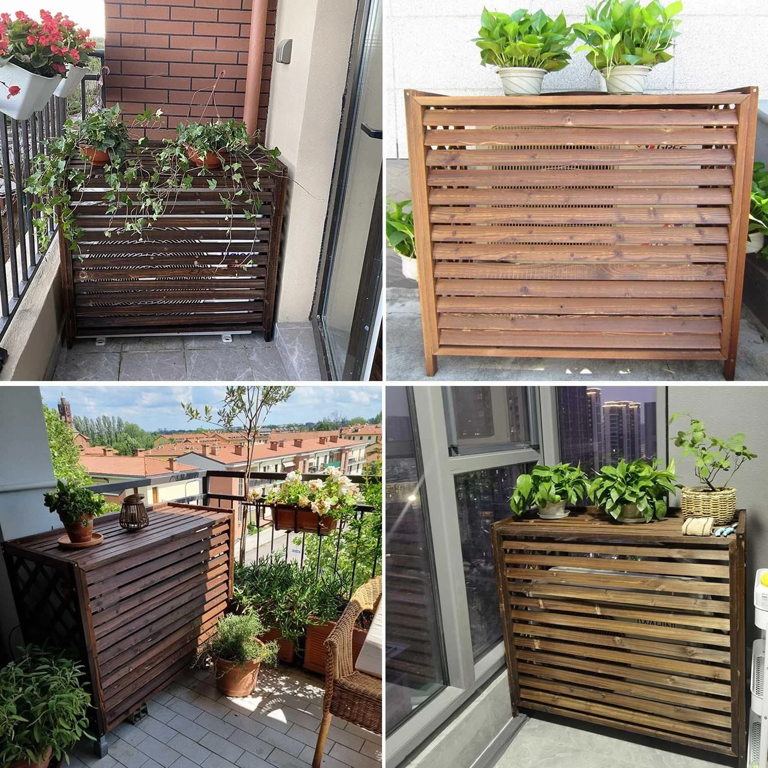 Klimaanlage Abdeckung Außengerät Holz Sichtschutzzaun Balkon Verkleidung Klimaanlage Außengerät Holz Blumenständer Für Draußen Wetterfest Schutzgitter Für Klimaanlagen Und Wärmepumpen(86x35x80cm)