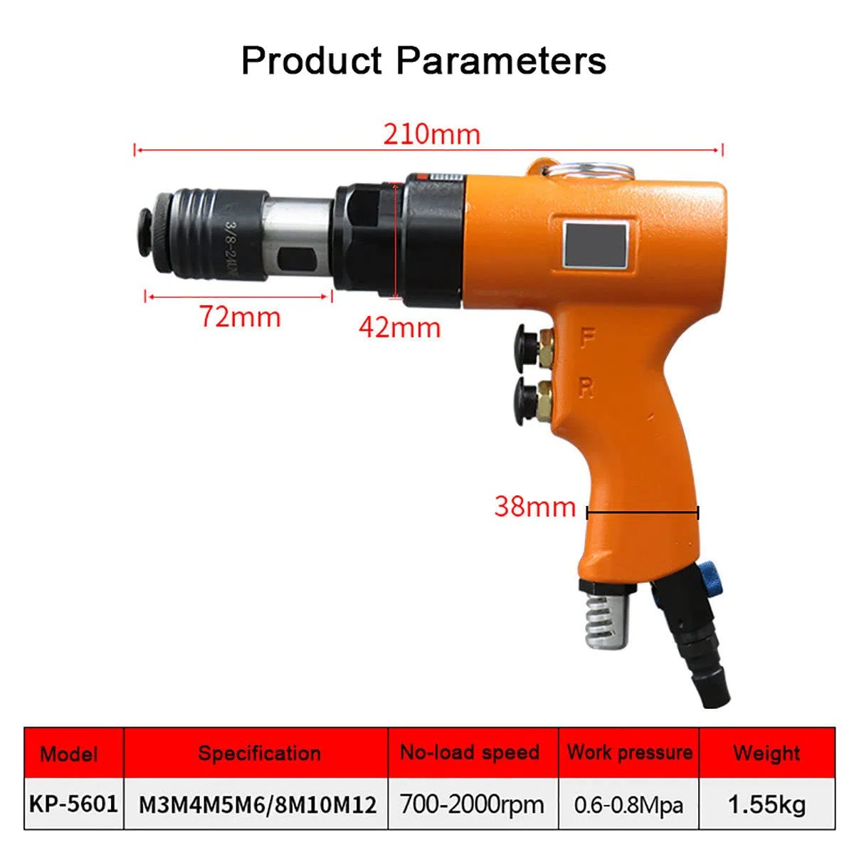 Pneumatische Gewindeschneidmaschine + 6 Spannfutter (M3-M12), Selbstsichernder Kopf, Pneumatischer Gewindebohrer, Druckluftbohrer, Mehrzweck-Bohrmaschine zum Bohren/Gewindeschneiden,A