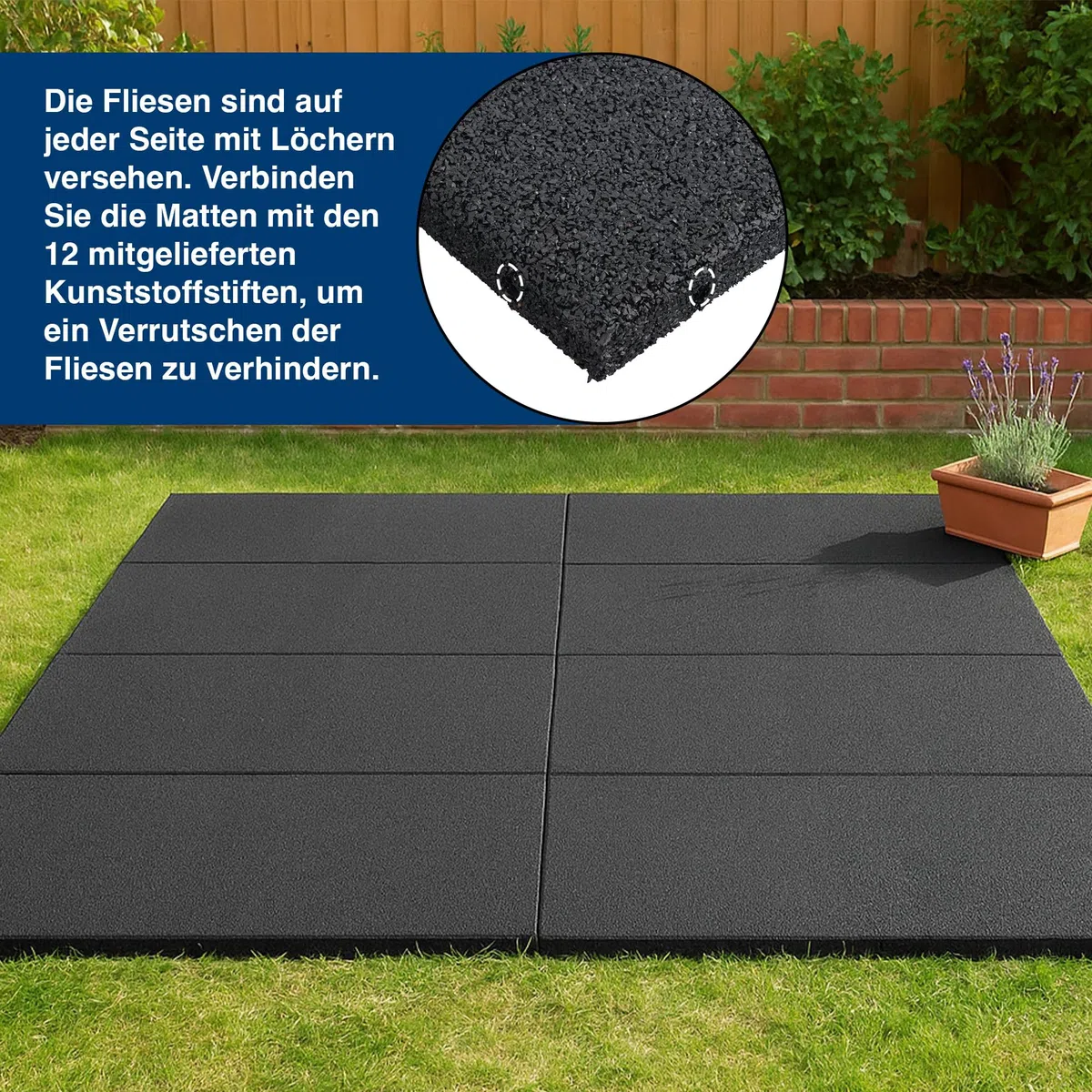 Gummimatte 50x100 cm – Antivibrationsmatte 30 mm – rutschfeste, Wetterbeständige Gummiplatte für Waschmaschine, Flachdach, Balkon, Gehweg & Spielplatz – Schalldämmende Bodenmatte