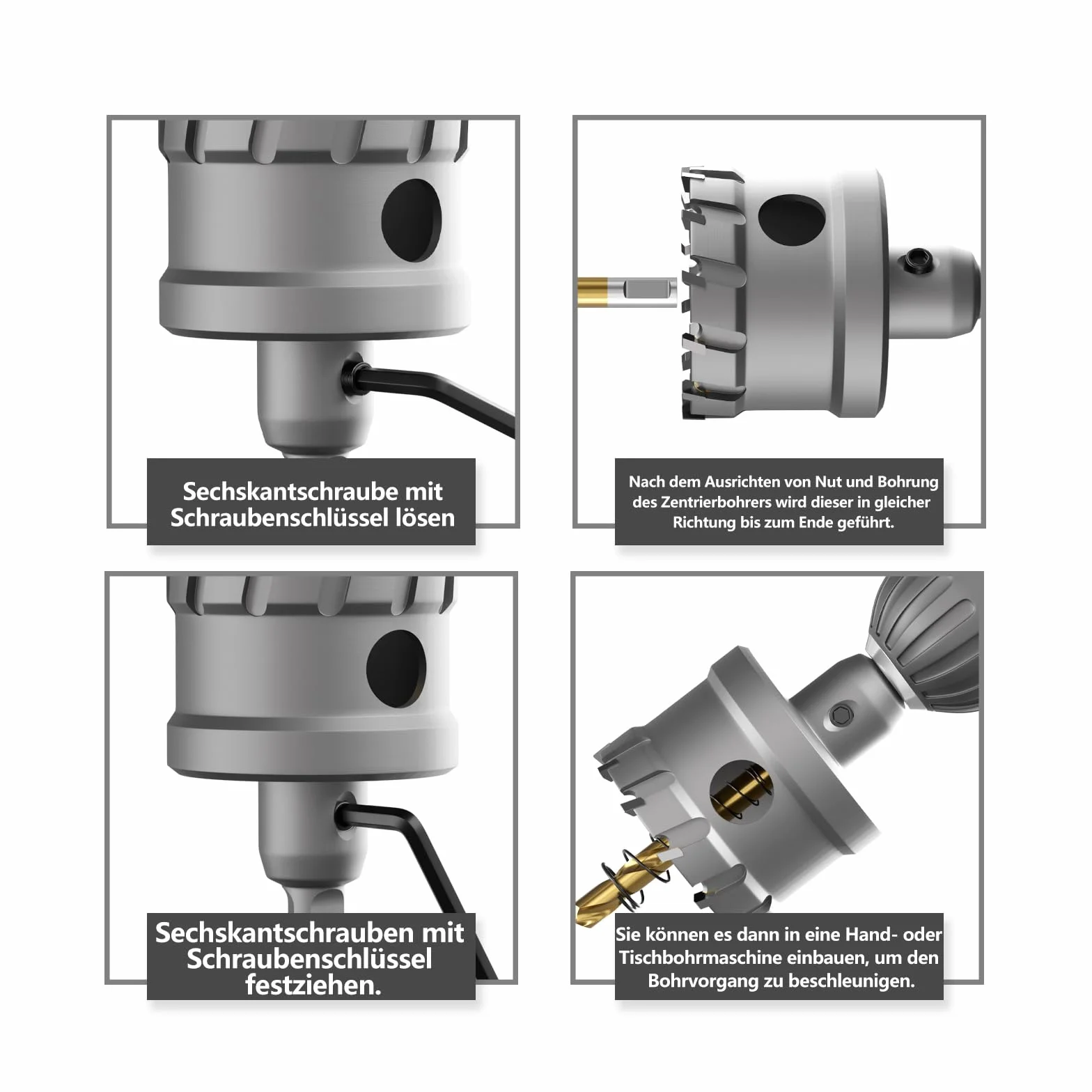 CSOOM Upgrade Hochleistungs-Hartmetall-Lochsäge 14 stück,TCT Lochschneider, mit 2 * Extra Titan-beschichtete Pilot-Center-Bohrer und 2 * L-Schlüssel.Edelstahl und Metallgitter sind die ideale Wahl