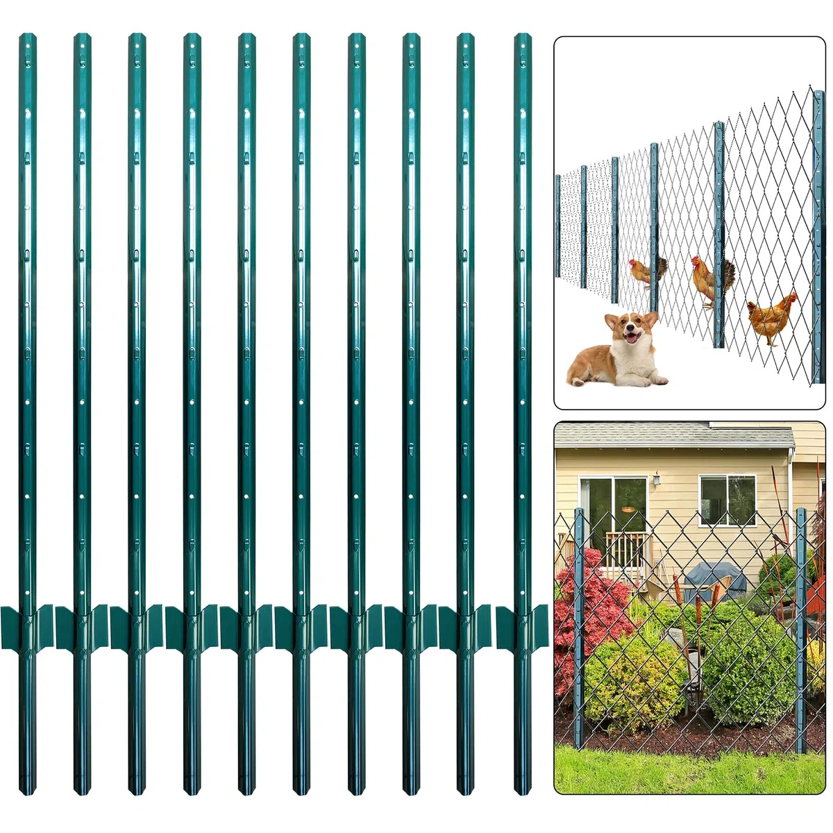 Thealyn U-Pfosten Set 10 Stück 121 cm für Gartenzäune Zaunpfosten, Robuste Metallpfosten Stahl für Hühnerställe, Gärten, Gärtnereien