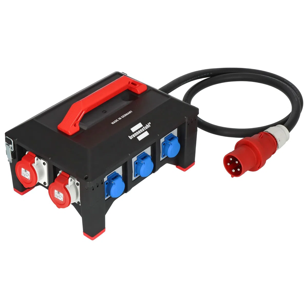 Brennenstuhl Professional Gummi-Stromverteiler BSV 5-63A / Stromverteiler CEE-Stecker 63A (2m Kabel H07RN-F 5G16,0, 1xCEE 400V/32A, 2xCEE 400V/16A, 6X Schutzkontakt 230V, Made in Germany)