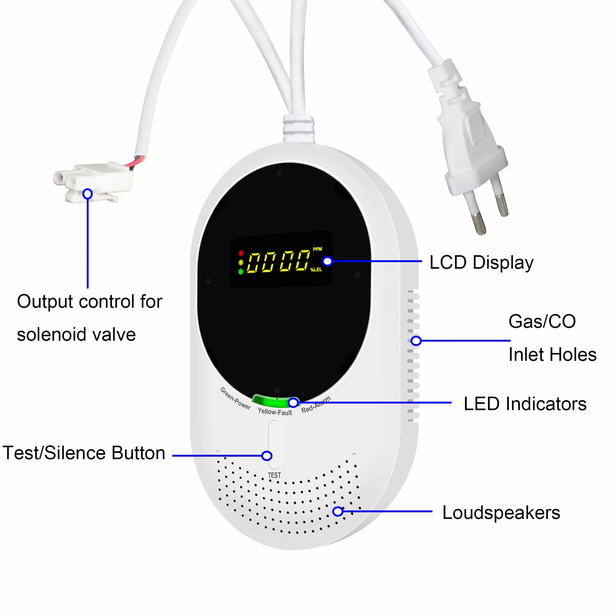 WLAN Gas- und CO-Melder, Gasmelder & Kohlenmonoxidmelder mit LCD, Zertifiziert nach EN50291 & EN50194, Gasmelder (für Erdgas & LPG) und CO-Melder, 5 Jahre Sensorlebensdauer (1 Stück)
