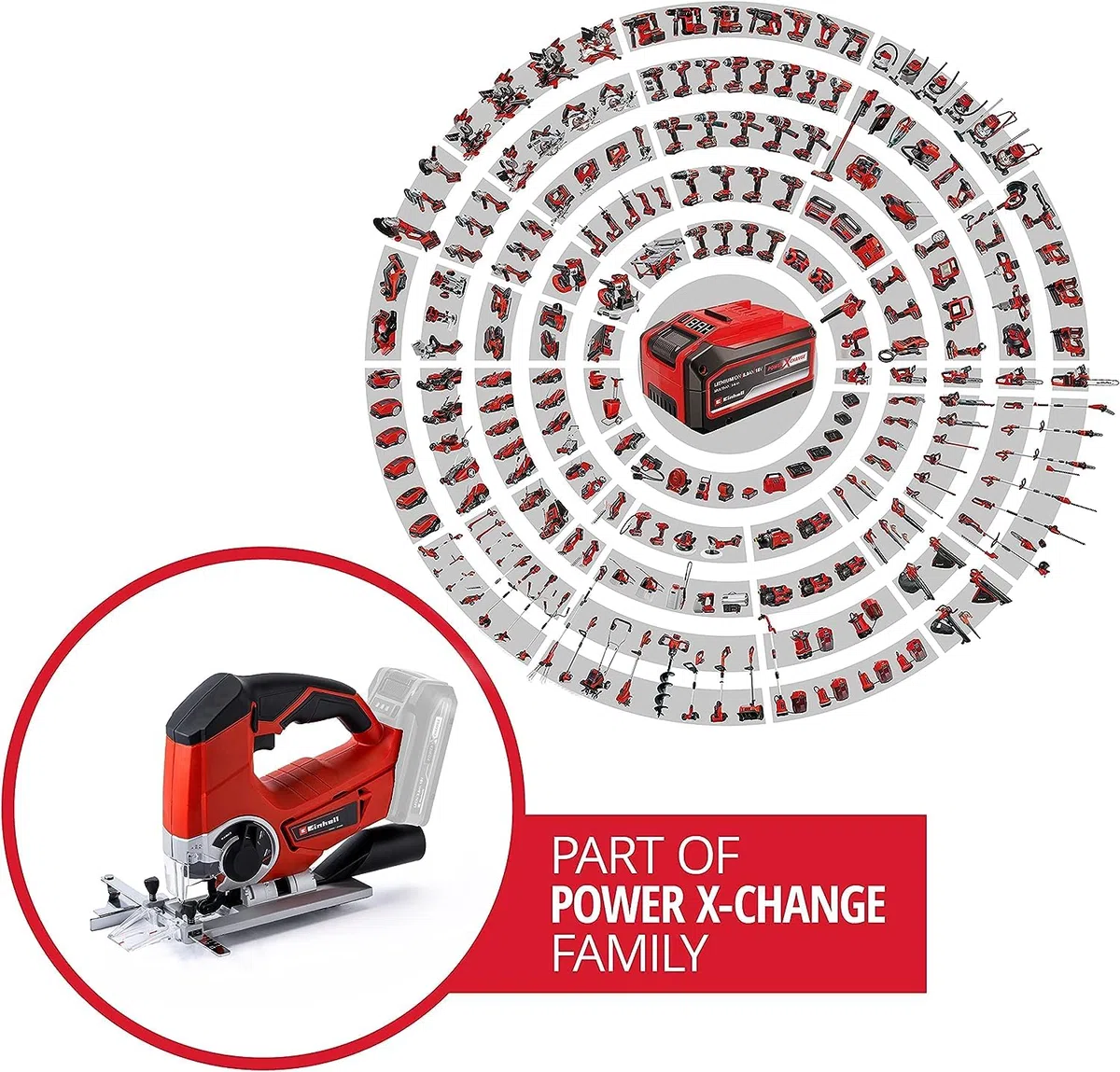 Einhell Akku-Stichsäge TE-JS 18/80 Li-Solo Power X-Change (18 V, max. 80 mm Schnitttiefe, 4-Stufen Pendelhub, Absaugadapter, Parallelanschlag, LED-Licht, ohne Akku)
