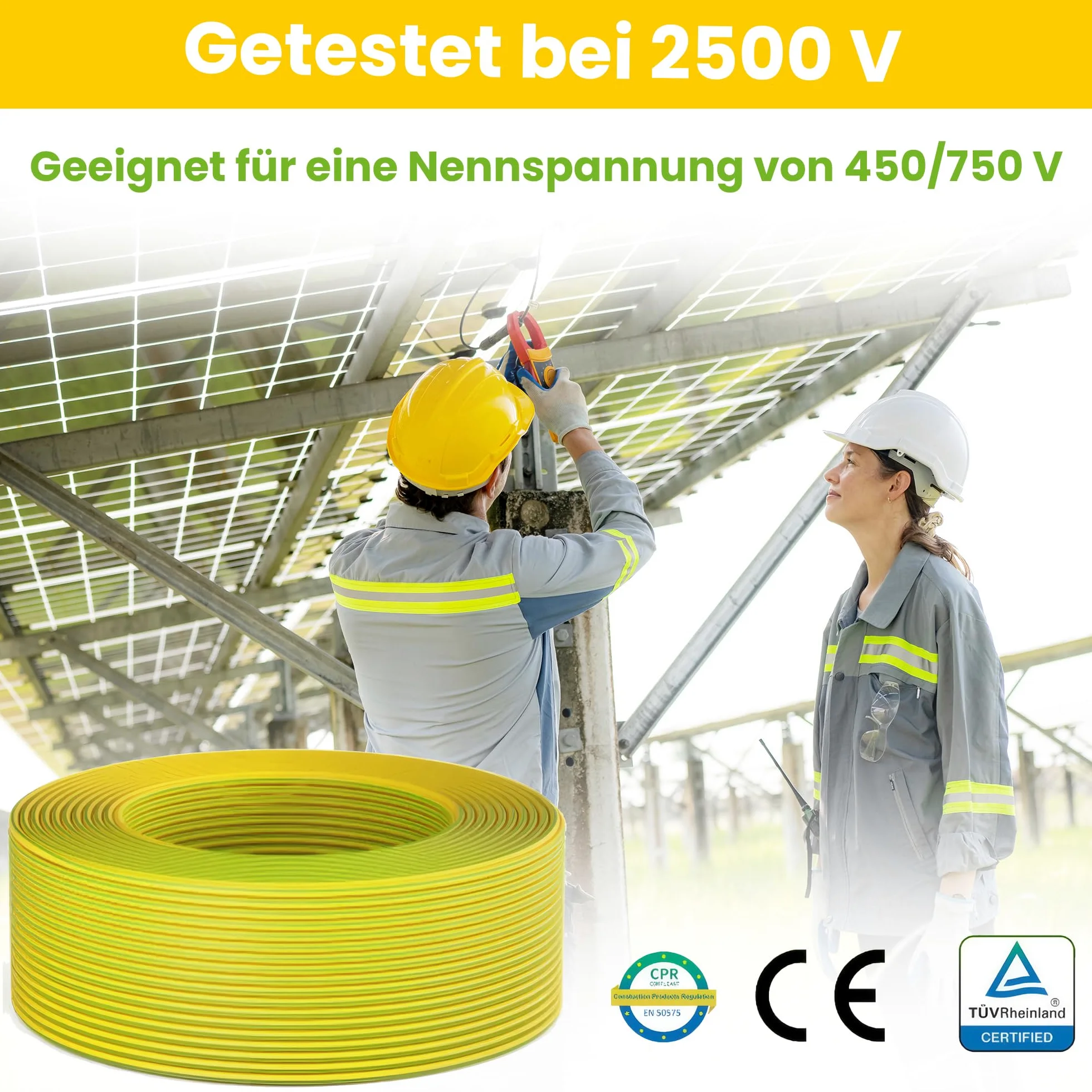 Offgridtec H07V-K Erdungskabel 16mm² 450/750V Feindrähtiger Kupferleiter Flammwidrige XLPO- und PVC-Isolierung HAR-zertifiziert Grün/Gelb 10m