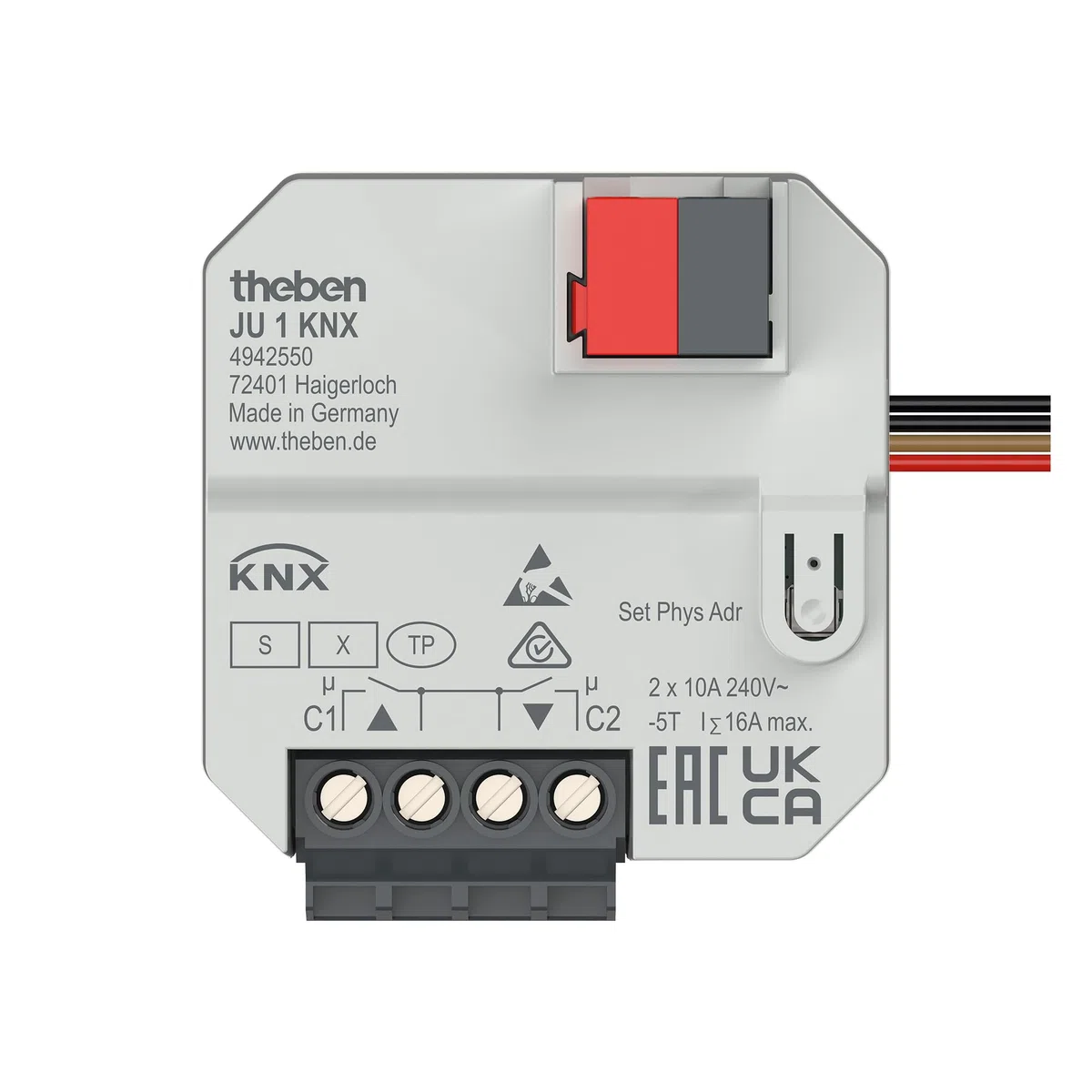 Theben 4942550 JU 1 KNX Unterputz-Jalousieaktor 1-fach Secure | UP, 1 Kanal, Data Secure, 2 Binäreingänge, Jalousien/Rollladen/Markisen/Dachluken, integrierte Lüftungsautomatik, KNX TP