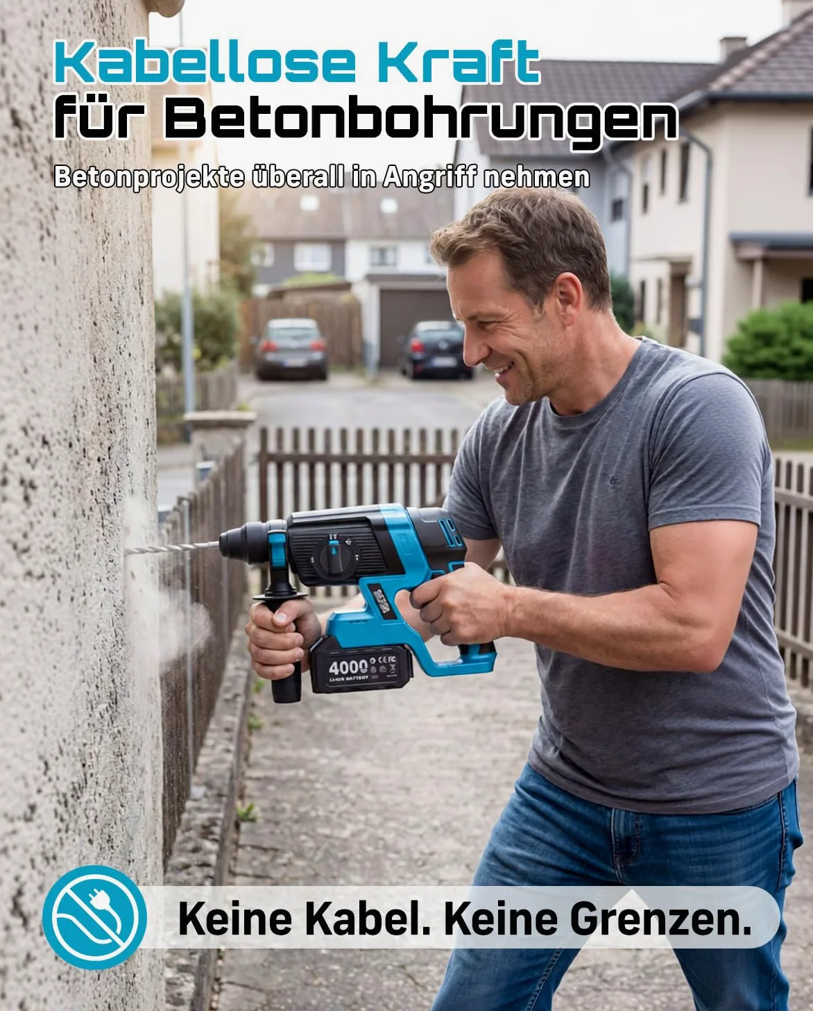 SEESII 2.8J SDS Plus Akku Bohrhammer Kit, 4-in-1 Schlagbohrmaschine mit 2×4.0Ah Akku (Kompatibel mit Makita 18-V-Akkus), Bürstenlos, für Beton, Renovierung & DIY, inkl. Bohrer, Meißel & Koffer