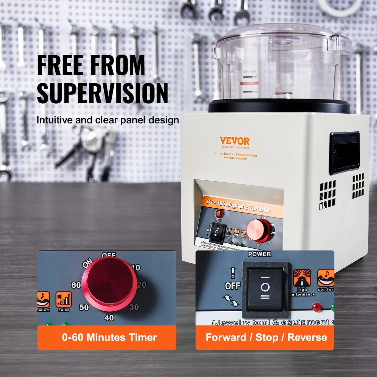 VEVOR Magnetische Schmuckpoliermaschine 800g Rotation Schmuckpoliermaschine Professionelle Rotation Trommelpoliermaschine mit Bidirektionale Rotation 2000 U/min für Schmuck