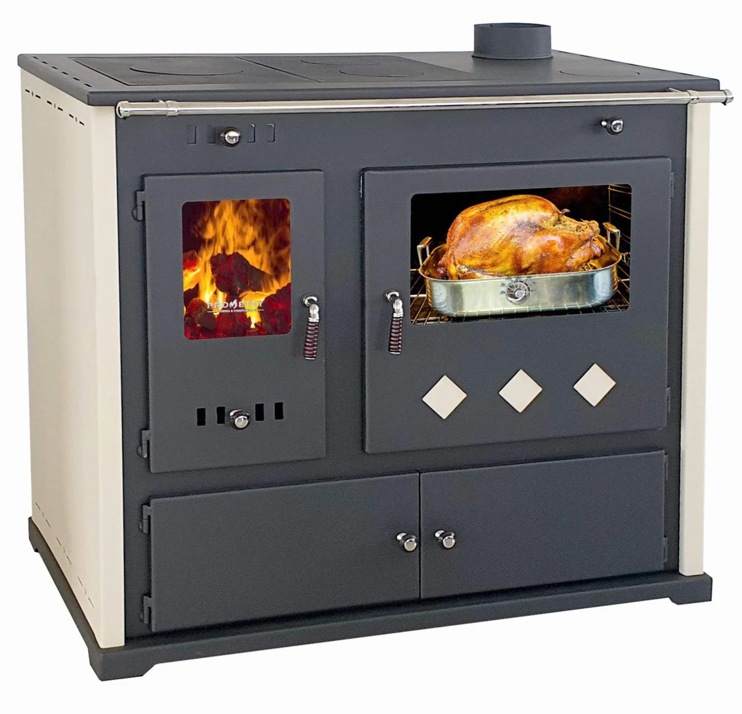 Kaminofen mit Backfach und Herdplatte Practik Lux Holzofen 9,5 kW Kamin Ofen Dauerbrandofen Werkstattofen Schwedenofen Hüttenofen Heizofen