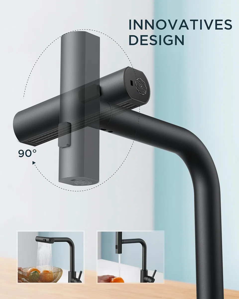 Faizee Home | Granitspüle 100x50 cm – 1,5 Becken mit Abtropffläche | beidseitig montierbar, kratzfest & hitzebeständig | inkl. Armatur & Siphon-Set (Aqua Twist, Schwarz Gesprenkelt)