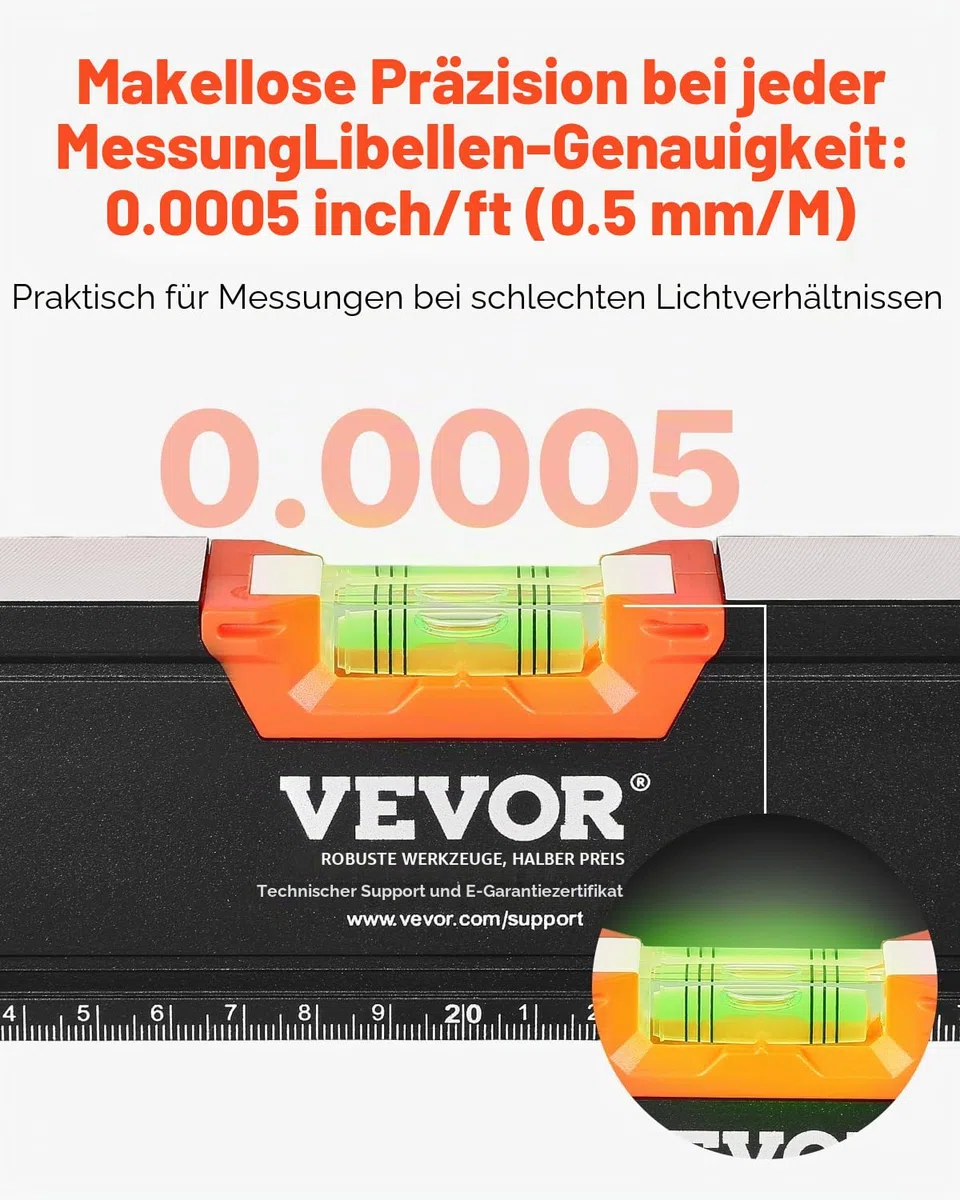 VEVOR 4-teiliges Torpedo-Wasserwaagen-Set, 120/60/40/25cm alle magnetischen Wasserwaagen, Libellen-Lineal für 45/90/180 Grad, magnetisches Kasten-Werkzeug aus Aluminiumlegierung